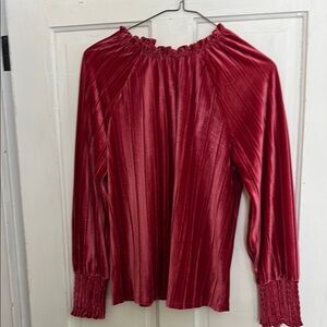 Cable & Gauge Red Smocked Pleated Blouse